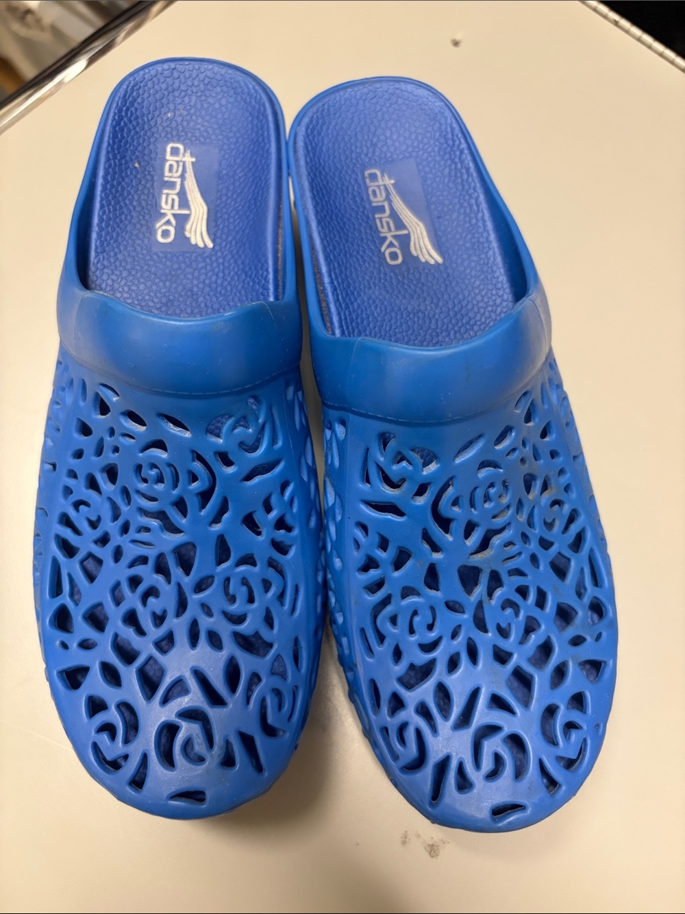 Dansko Blue Floral Cutout Slip-On Clogs